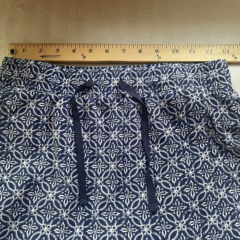 T By Talbots‎ Wrap Skort P Blue White Geometric Print Shorts Pockets Drawstring - Picture 6 of 10